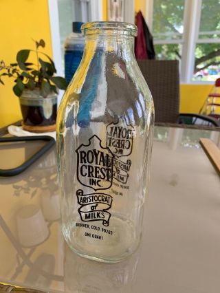 Vintage Royal Crest Dairy Quart Milk Bottle Denver Colorado