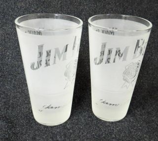 2 Jim Beam Branded Frosted Glasses / Bourbon Whiskey Whisky Bar Shot Highball