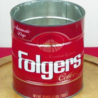 Vintage Folgers Mountain Grown Coffee Metal Tin Can 2 Lbs Red