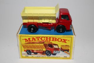 Matchbox Lesney 70b Ford Grit Spreader Truck,  Red,  Gray Pull,  Boxed Type E