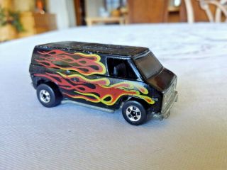 Vintage 1974 Hot Wheels Van Black With Flames Hong Kong Mattel Die Cast