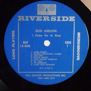 BOB GIBSON: I Come for To Sing USA RIVERSIDE 50s Folk Bluegrass LP NM - 4