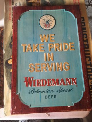 Wiedemann Beer Cardboard Sign Vintage Foil Over Cardboard 1960 