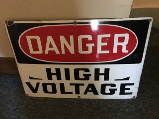 Vintage Porcelain Danger High Voltage Sign Lineman Stonehouse 14 " X 10 "