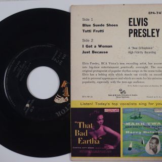 ELVIS PRESLEY: Blue Suede Shoes US RCA EPA - 747 AD Back 7” Rockabilly EP 45 HEAR 3