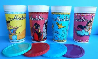 Disney Burger King Aladdin Magic Cup Plastic Tumblers All 4 In Set W Lids 1992