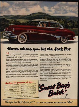 1951 Buick Dynaflow Red 4 - Door Car - You Hit The Jackpot - Vintage Ad