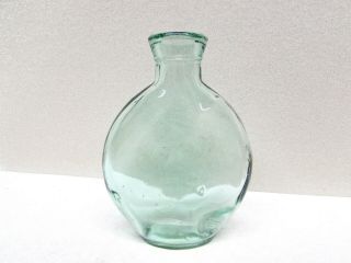 Vintage Green Tinted Glass Bottle Flat Round Shape