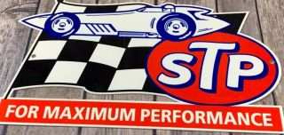 Vintage Stp Motor Oil Treatment Race Car Die - Cut 12 " X 8 " Advertising Metal Sign
