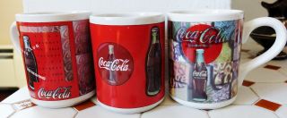 Three 1997 Coca - Cola Ceramic Coffee Mugs By Gibson