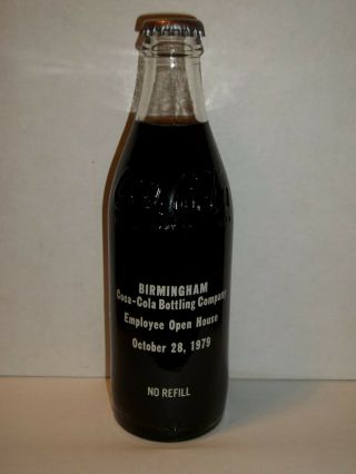 10 Oz Coca Cola Commemorative Bottle - 1979 Birmingham Ccbc Employee Open House