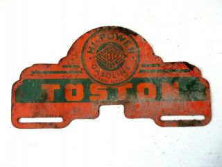 Vintage Hecco Hi - Power Gasoline Oil License Plate Topper Sign Montana