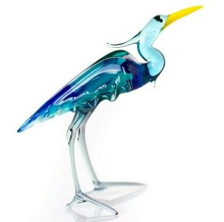 Ibis Glass Sculpture,  Blown " Murano " Art,  Home Decor Blue Green Bird Figurine