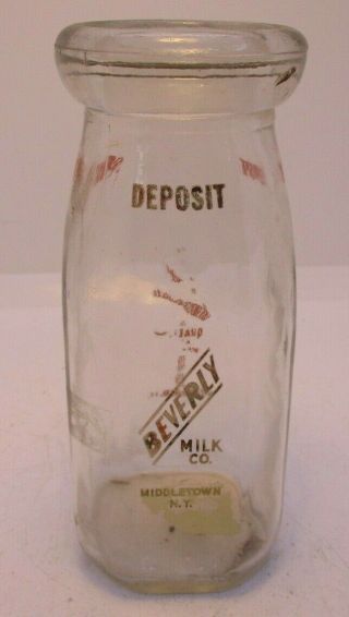 Glass Beverly Milk Co.  Bottle Middletown Yonkers Ny 1/2 Pint Vintage