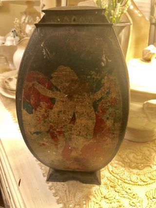 Antique Vintage Mazawattee Advertising Large Tea Tin Canister Roses Cupids