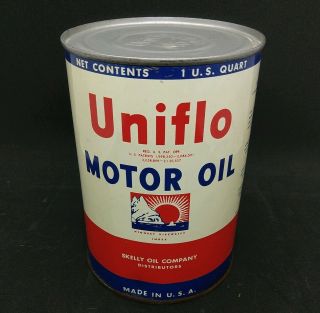 Vintage Skelly Uniflo Oil Can Quart Metal Full