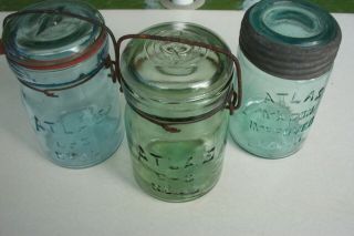 Olive Green Atlas E - Z Seal Pint Fruit Jar - Antique Canning Jar