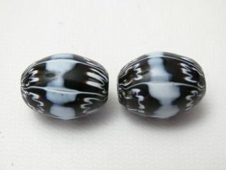 2 Antique Venetian Chevron Glass Beads Layered Shiny 1920 