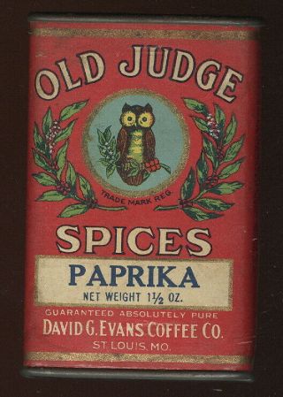 Early David G Evans Coffee Co.  Old Judge Paprika Cardboard Tin,  St.  Louis,  Mo.