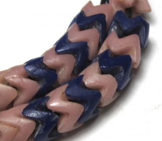 51 Rare Old Cobalt/pink Bohemian Snake Antique Beads African Trade