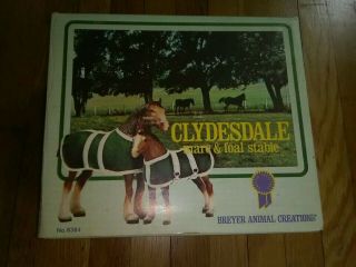 Breyer Vtg 8384 Gift Set Clydesdale Mare & Foal W Green Blankets Complete Box