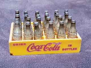 Vintage Miniature Plastic Coca Cola Coke Case With 24 Gold Coke Bottles