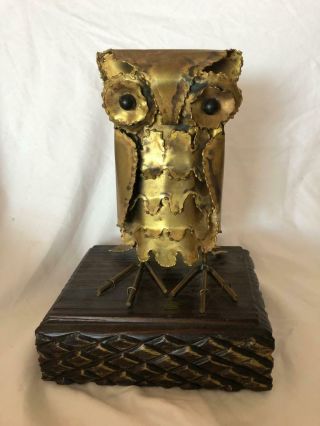 Golden Vintage Pewter Owl Figurine Made In Spain Unique