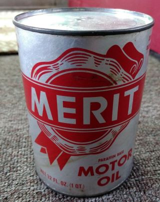 Rare Vintage Merit Motor Oil Quart Can.  One.  Oklahoma City,  Ok