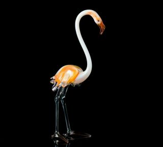 Pink White Flamingo Figurine Blown Glass " Murano " Art Bird Animal Miniature