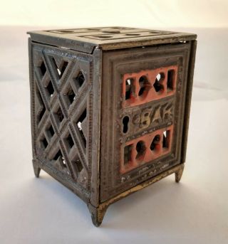 Antique Cast Iron Safe Coin Bank Marked & Dated March 31,  1891,  No Key