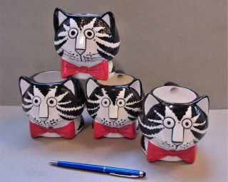 4 B.  Kliban Cat Mugs By Sigma Tastesetter,  Cat Face W/ Red Bowtie