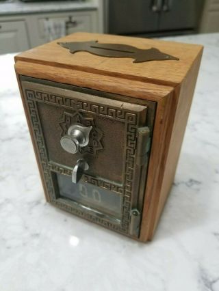Vintage Brass Post Office Box Door Coin Bank Wood Odyssey Designs 3