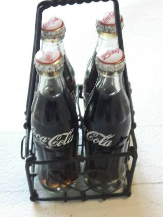 Vintage Miniature / Mini Coca Cola Bottles With Rare Wire Carry Case 4 Pack
