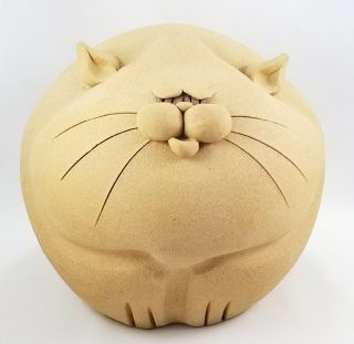 Fat Cat Piggy Bank Handmade Stone Ware Pottery With Cork Plug Large Kitty Bank