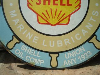 OLD 1933 SHELL MARINE LUBRICANTS PORCELAIN GAS & OIL PUMP SIGN ADVERTISING 2