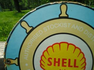 OLD 1933 SHELL MARINE LUBRICANTS PORCELAIN GAS & OIL PUMP SIGN ADVERTISING 3