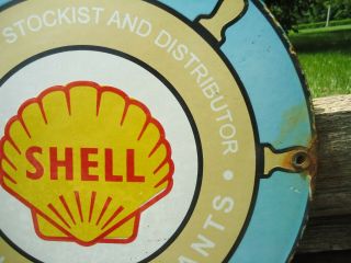 OLD 1933 SHELL MARINE LUBRICANTS PORCELAIN GAS & OIL PUMP SIGN ADVERTISING 4