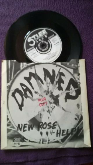 The Damned Very 1st Press 7 " Rose / Help Uk 1976 Stiff With Delga Plug Cover