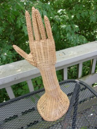 Vintage Wicker Hand Arm Stand Rattan 14 " Tall Prop Display Mannequin