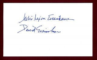 Julie Nixon - Eisenhower Daughter Pres.  Richard Nixon,  David Signed 3x5 Card 15190