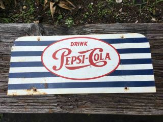 Vintage Drink Pepsi Cola Blue & White Striped Carton Sales Rack Soda Ad Sign