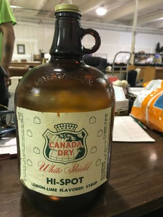 Canada Dry Soda Syrup Bottle Jug Glass 1 Gallon Hi - Spot White Shield Amber