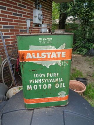 Vintage Allstate 100 Pure Pennsylvania Motor Oil Can 2 1/2 Gallons