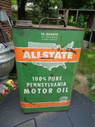 Vintage ALLSTATE 100 Pure Pennsylvania Motor Oil Can 2 1/2 Gallons 3