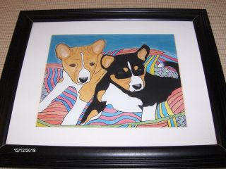 Basenji Puppies Water Color Signed Denice 