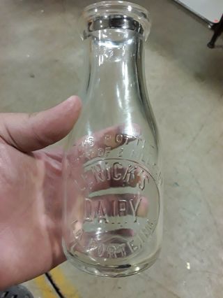 Vintage Lenicks Dairy Laporte,  Indiana 1 Pint Embossed Milk Bottle