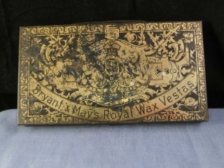 PEACOCK BRYANT & MAYS ROYAL WAX VESTA CASE TIN MATCH BOX 1870 LARGE MATCHBOX 6