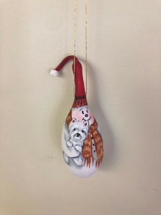 Hand Painted Snowman & Westie West Highland Gourd Ornament / Ann