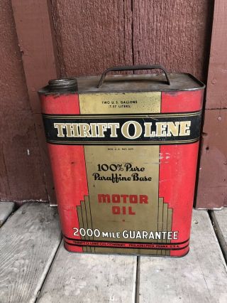 Vintage Thrift O Lene Motor Oil Can Two Gallon Rare Empty Ships In Usa