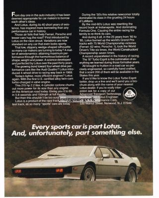 1987 Lotus Turbo Esprit White Vtg Print Ad